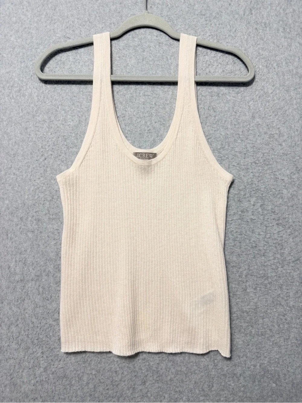 J. Crew 100% Cashmere Ivory Scoop Neck Sweater Tank Size XL Ribbed Quiet Luxury